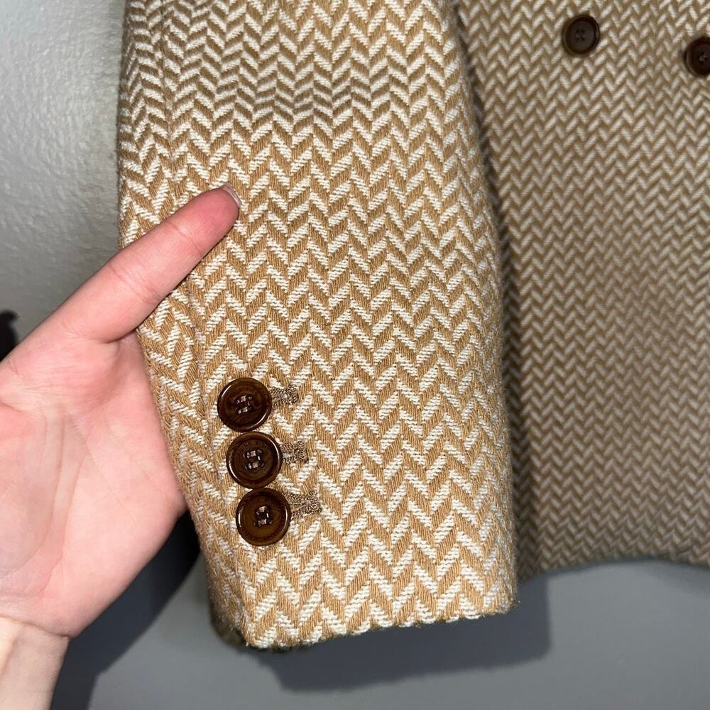 Anine Bing Oversized Fishbone Blazer Tan/White Herringbone Print Size Large - Picture 5 of 10